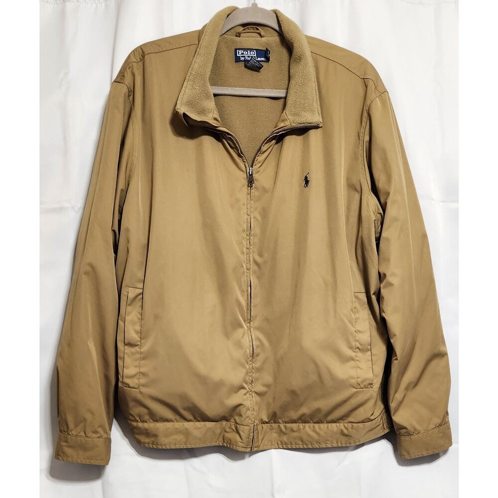 Polo Ralph Lauren Khaki Softshell Hooded Jacket Fleece Lined‎ Mens Size XL